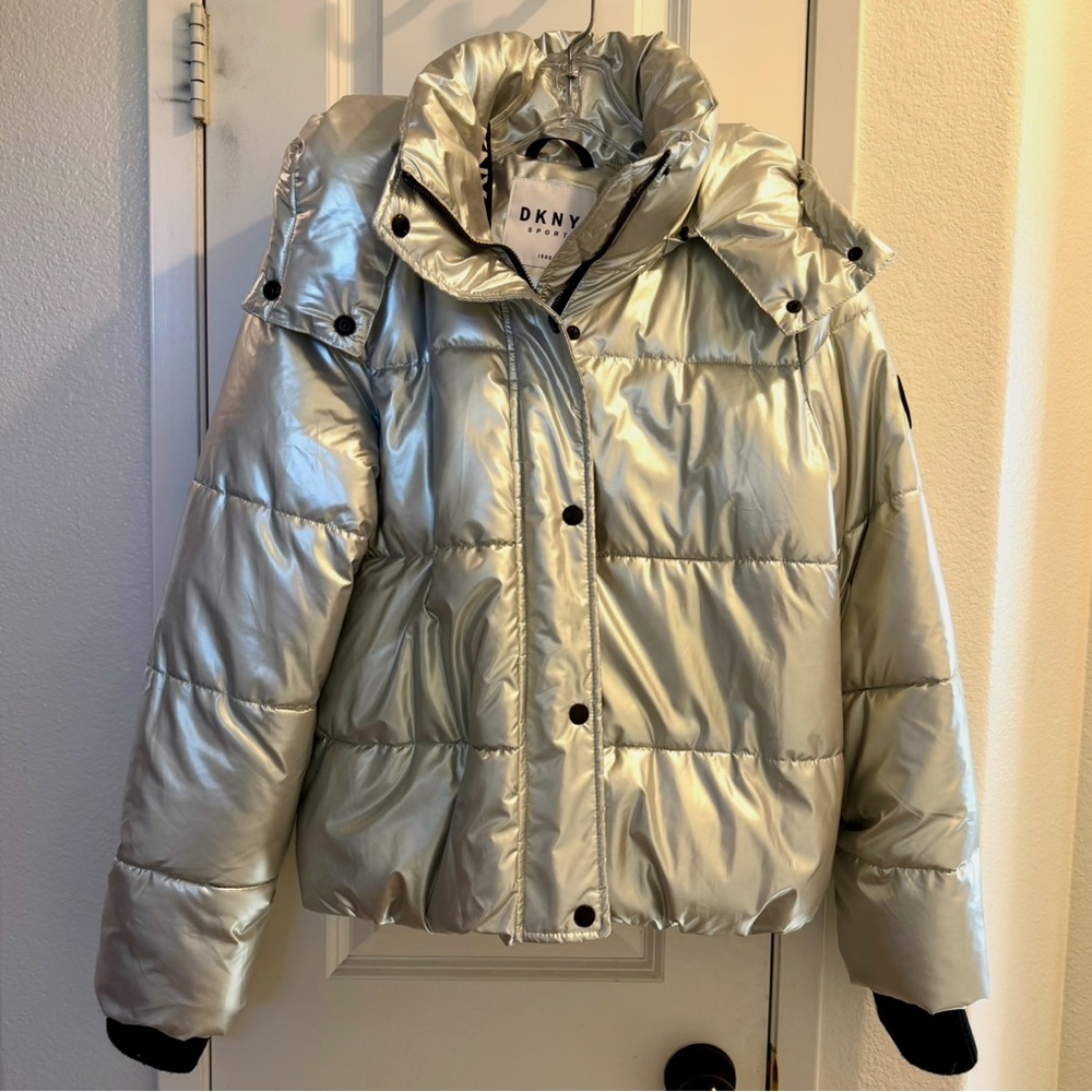 DKNY Metallic Silver Quilted Jacket